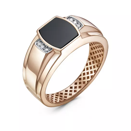 Кольцо-печатка с ониксом и фианитом из золота