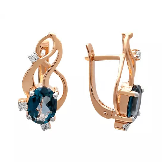 Серьги с топазом и фианитом из золота