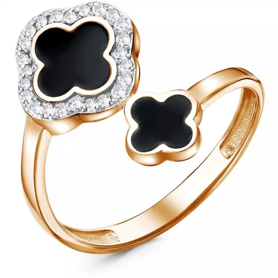 Кольцо с эмалью и фианитом из золота