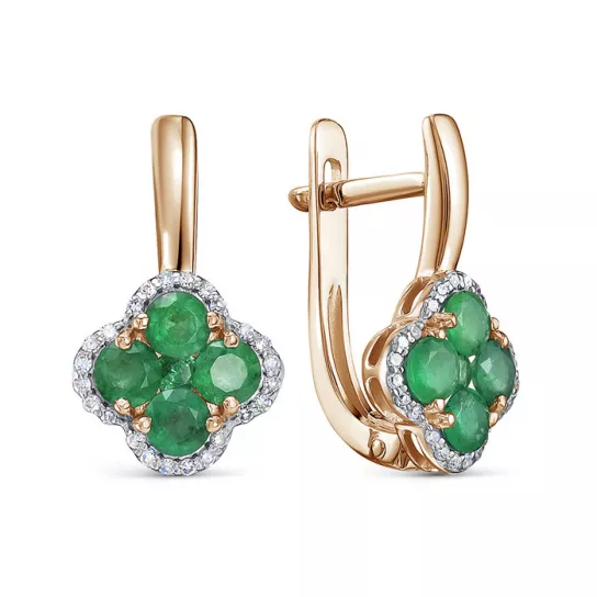 Серьги с бриллиантами с изумрудом из золота